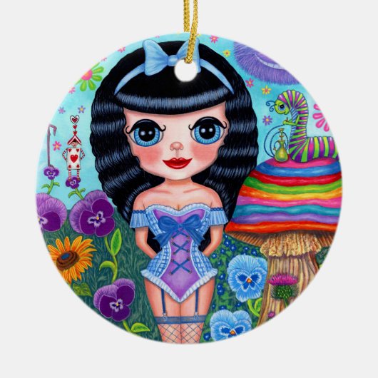 Alice in Wonderland Black Hair Cheshire Cat Cute Keramik Ornament (Vorne)