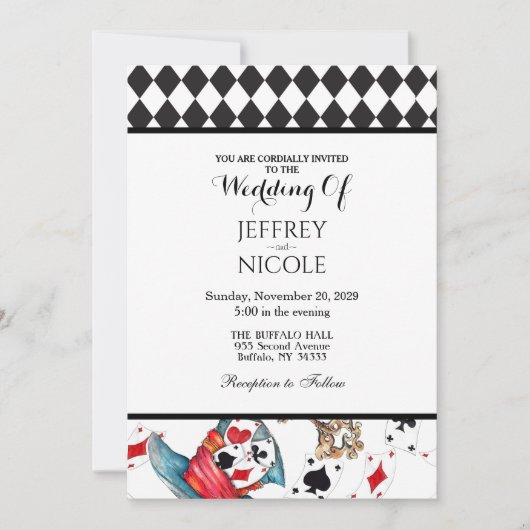 Alice in Wonderland Checkered Wedding Invitation Einladung (Vorderseite)