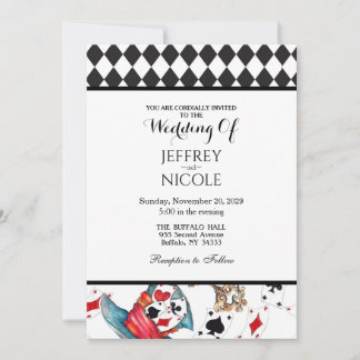 Alice in Wonderland Checkered Wedding Invitation Einladung