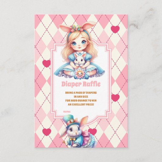 Alice in Wonderland diaper raffle Begleitkarte (Vorderseite)