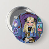 Alice in Wonderland & Dinah Cat Cute Fairy Tale Button (Vorne & Hinten)