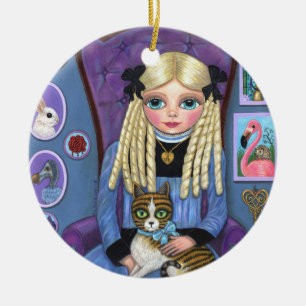 Alice in Wonderland & Dinah Cat Cute Fairy Tale Keramik Ornament