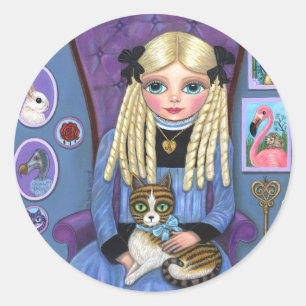 Alice in Wonderland & Dinah Cat Cute Fairy Tale Runder Aufkleber