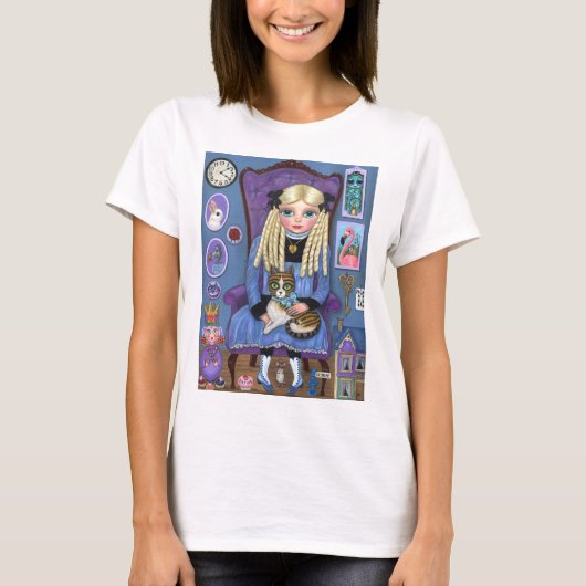 Alice in Wonderland & Dinah Cat Cute Fairy Tale T-Shirt (Vorderseite)