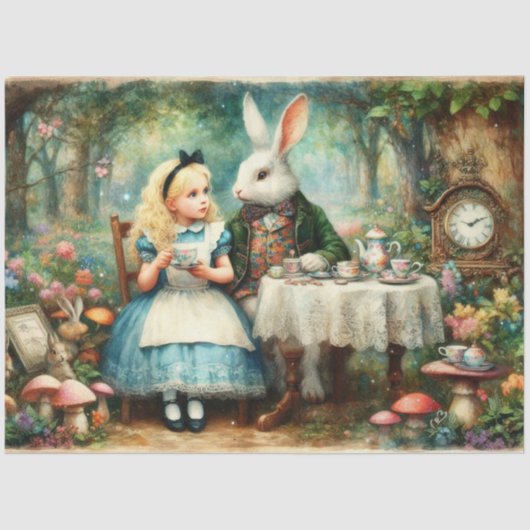 Alice in Wonderland Fairytale Tea Party Decoupage Seidenpapier (Vorderseite)
