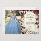 Alice in Wonderland Floral Sweet 16 Bridal Photo Dankeskarte (Vorderseite)