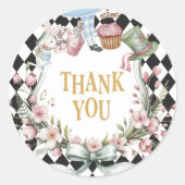 Alice in Wonderland Flower 1st birthday Thank You Runder Aufkleber (Vorderseite)