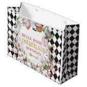 Alice in Wonderland Flower Frame  1st birthday Große Geschenktüte (Vorderseite Schrägansicht)