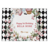 Alice in Wonderland Flower Frame 1st birthday Große Geschenktüte (Rückseite)