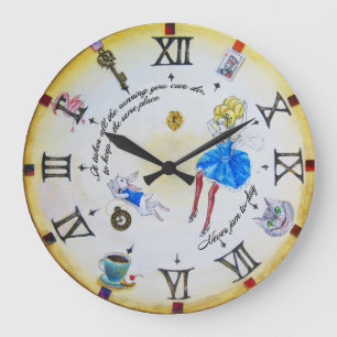 Alice in Wonderland mad  contraclockwise Große Wanduhr