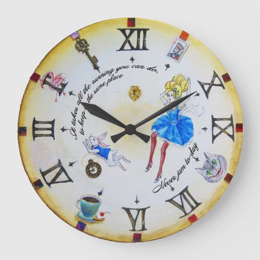 Alice in Wonderland mad contraclockwise Große Wanduhr (Vorderseite)