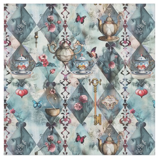 Alice in Wonderland Pattern Fabric Stoff (Nahaufnahme)