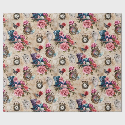 Alice in Wonderland Pattern Geschenkpapier (Flach)