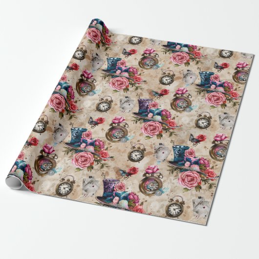 Alice in Wonderland Pattern Geschenkpapier (Ungerollt)