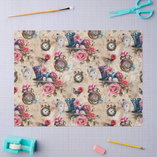 Alice in Wonderland Pattern Seidenpapier (Basteln)