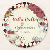 Alice in Wonderland Red Floral Birthday Tea Party Runder Pappuntersetzer (Vorderseite)