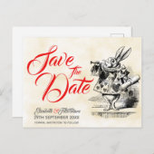 Alice in Wonderland Save the Date Postkarte (Vorne/Hinten)