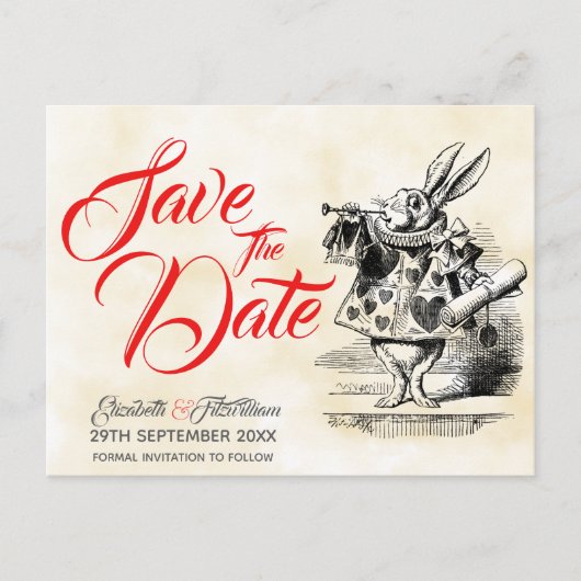 Alice in Wonderland Save the Date Postkarte (Vorderseite)