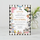 Alice in Wonderland Tea Party Birthday Invitation Einladung (Stehend Vorderseite)