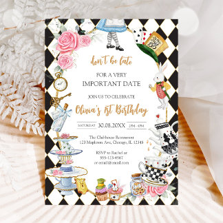 Alice in Wonderland Tea Party Birthday Invitation Einladung