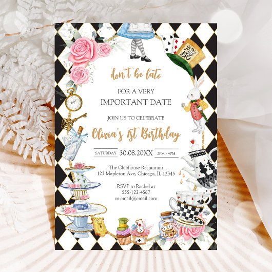 Alice in Wonderland Tea Party Birthday Invitation Einladung