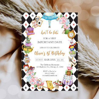 Alice in Wonderland Tea Party Birthday Invitation Einladung