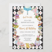 Alice in Wonderland Tea Party Birthday Invitation Einladung (Vorderseite)