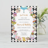 Alice in Wonderland Tea Party Birthday Invitation Einladung (Stehend Vorderseite)