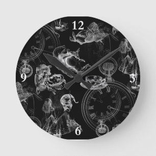 Alice in Wonderland Teatime Black Clock Runde Wanduhr
