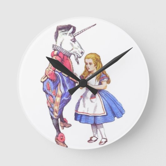Alice in Wonderland & Unicorn Clock Runde Wanduhr (Vorderseite)
