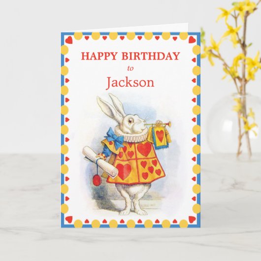 Alice in Wonderland White Rabbit Custom Birthday Karte (Gelbe Blume)
