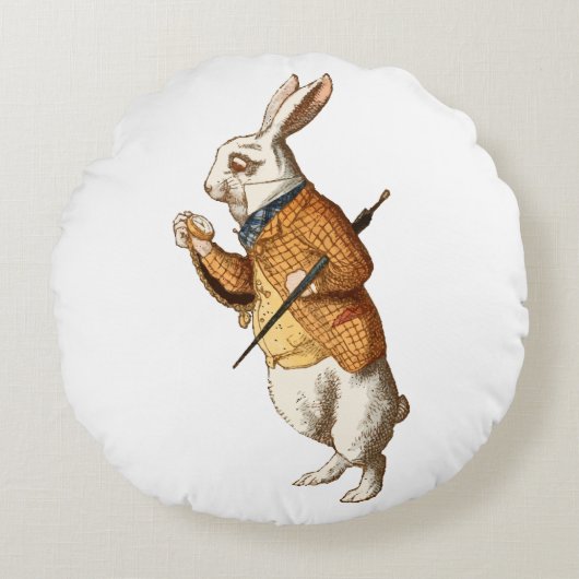   Alice in Wonderland - White Rabbit Rundes Kissen (Vorderseite)
