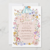 Alice In Worderland Wildflower Birthday Invitation Einladung (Vorderseite)