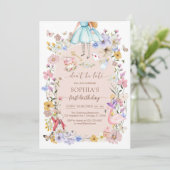 Alice In Worderland Wildflower Birthday Invitation Einladung (Stehend Vorderseite)