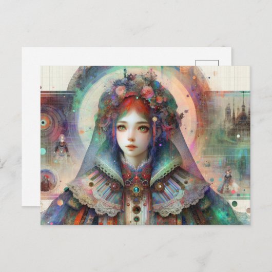 Alice Inspiriert Glitch Art Postkarte (Vorne/Hinten)