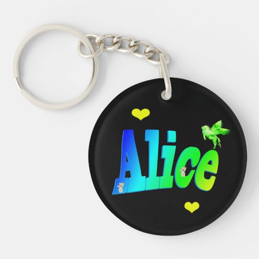 Alice, Logo für Mädchennamen mit Herz, Schlüsselanhänger (Vorderseite)