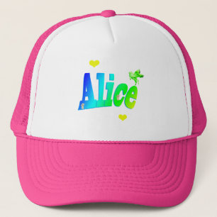 Alice, Logo für Mädchennamen mit Herz, Truckerkappe
