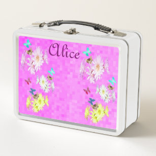Alice, Logo mit Blume und Kätzchen, Metall Brotdose