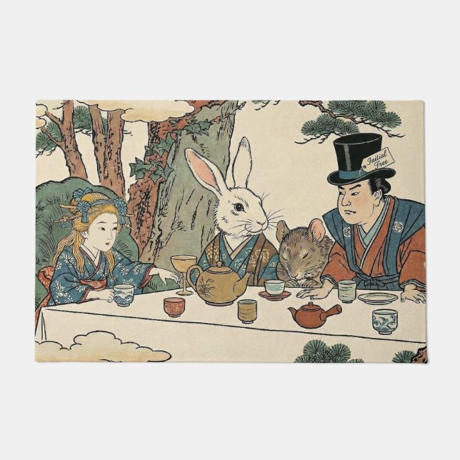 Alice Lost in Japan | Ukiyo-e Mad Tea Party Fußmatte (Vorderseite)
