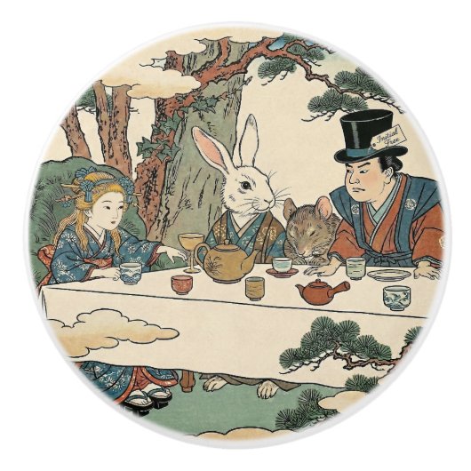 Alice Lost in Japan | Ukiyo-e Mad Tea Party Keramikknauf (Vorderseite)