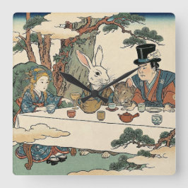 Alice Lost in Japan | Ukiyo-e Mad Tea Party Quadratische Wanduhr