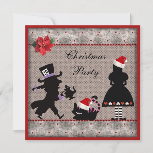 Alice, Mad Hatter & Cheshire Weihnachtsgeschenk Pa Einladung (Vorderseite)