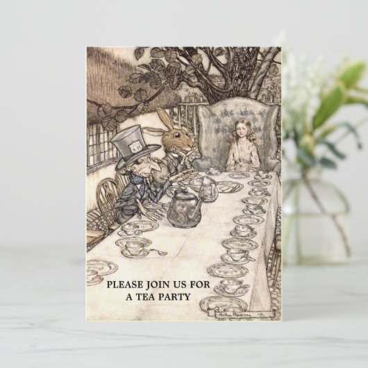 Alice Mad Hatter Tea Party 2 Vorlage Einladung (Stehend Vorderseite)