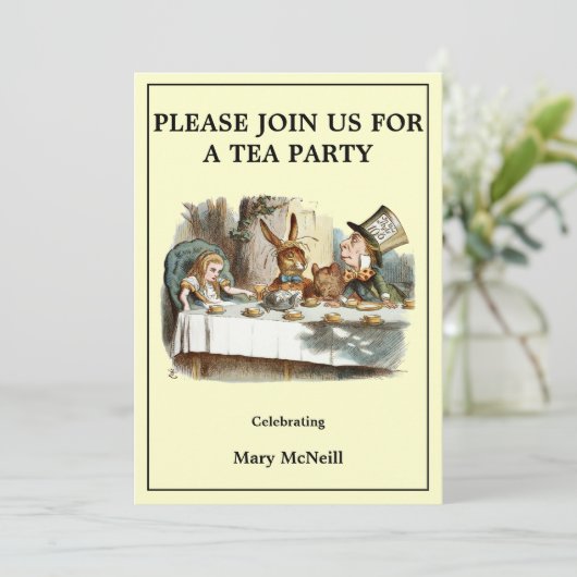 Alice Mad Hatter Tea Party Template 3 Einladung (Stehend Vorderseite)