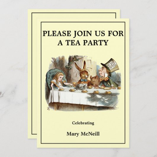 Alice Mad Hatter Tea Party Template 3 Einladung (Vorne/Hinten)