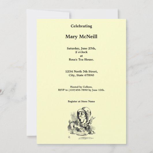 Alice Mad Hatter Tea Party Template Einladung (Rückseite)