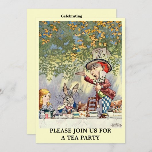 Alice Mad Hatter Tea Party Template Einladung (Vorne/Hinten)
