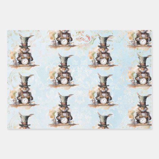 Alice, Mad Hatter und Weißes Kaninchen Geschenkpapier Set (Vorderseite 3)