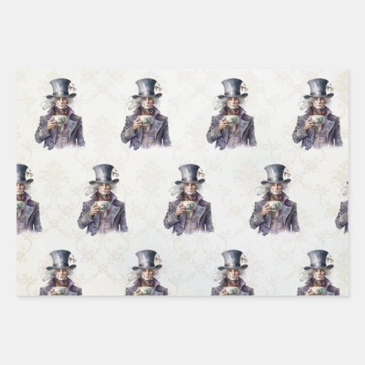Alice, Mad Hatter und Weißes Kaninchen Geschenkpapier Set (Vorderseite 2)
