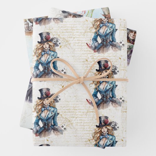 Alice, Mad Hatter und Weißes Kaninchen Geschenkpapier Set (Beispiel)
